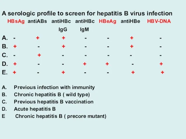 A serologic profile to screen for hepatitis B virus infection