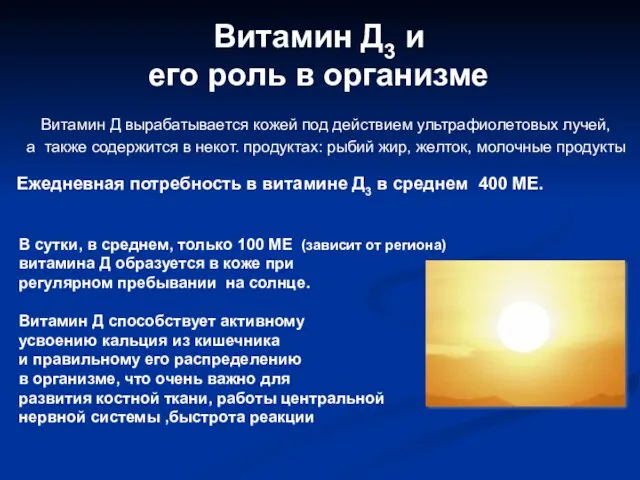 Витамин Д3 и его роль в организме Витамин Д вырабатывается