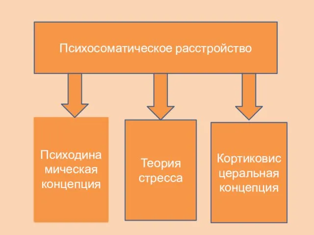 Психосоматическое расстройство Психодинамическая концепция Кортиковисцеральная концепция Теория стресса