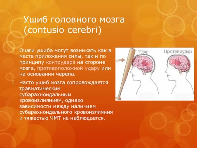 Ушиб головного мозга (contusio cerebri) Очаги ушиба могут возникать как
