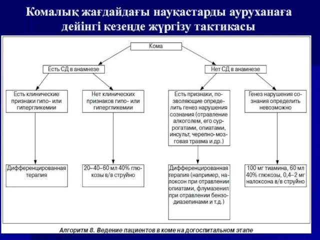 Комалық жағдайдағы науқастарды ауруханаға дейінгі кезеңде жүргізу тактикасы