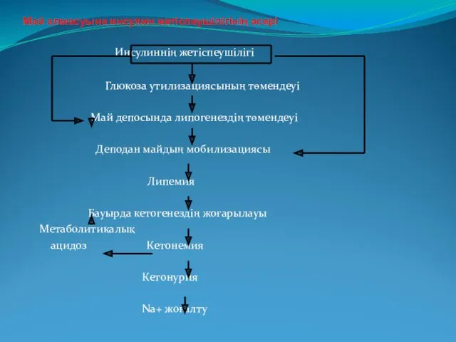 Май алмасуына инсулин жетіспеушілігінің әсері Инсулиннің жетіспеушілігі Глюкоза утилизациясының төмендеуі