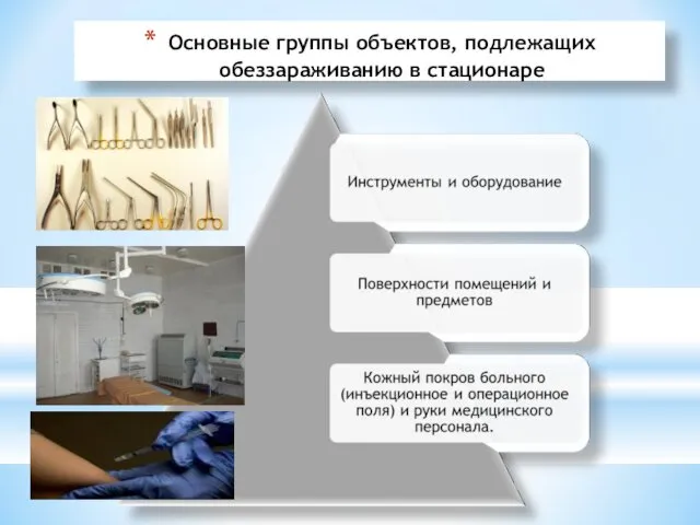 Основные группы объектов, подлежащих обеззараживанию в стационаре