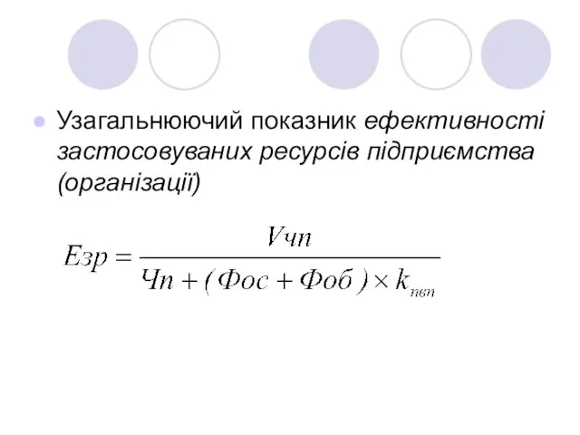 Узагальнюючий показник ефективності застосовуваних ресурсів підприємства (організації)
