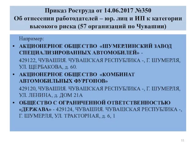 Приказ Роструда от 14.06.2017 №350 Об отнесении работодателей – юр.