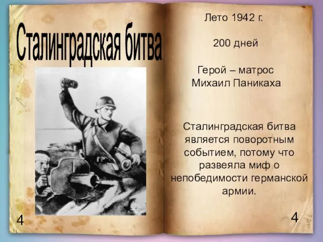 4 4 Сталинградская битва Лето 1942 г. 200 дней Герой