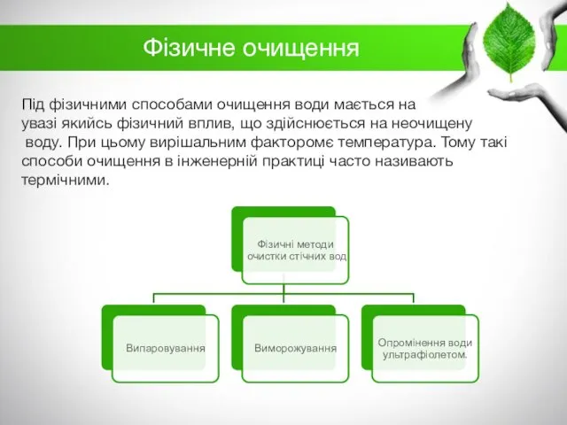 Під фізичними способами очищення води мається на увазі якийсь фізичний