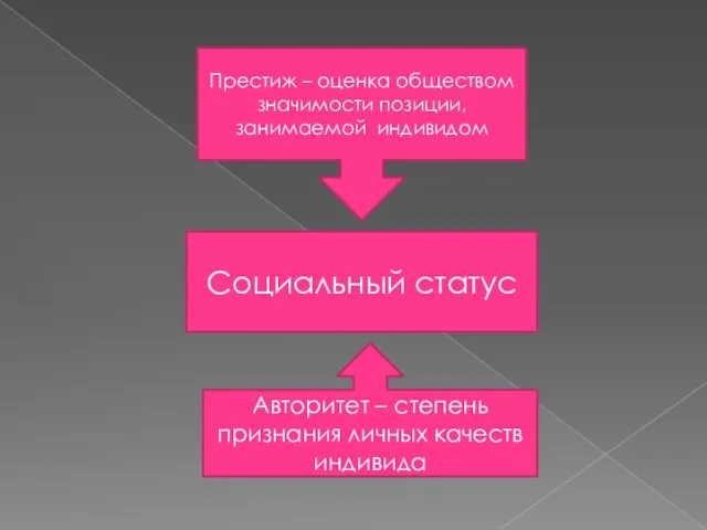 Социальный статус Престиж – оценка обществом значимости позиции, занимаемой индивидом