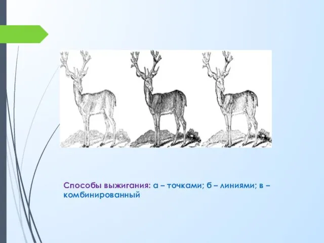 Способы выжигания: а – точками; б – линиями; в – комбинированный