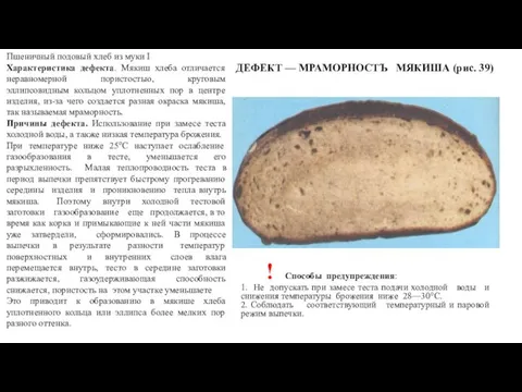 ДЕФЕКТ — МРАМОРНОСТЪ МЯКИША (рис. 39) Пшеничный подовый хлеб из