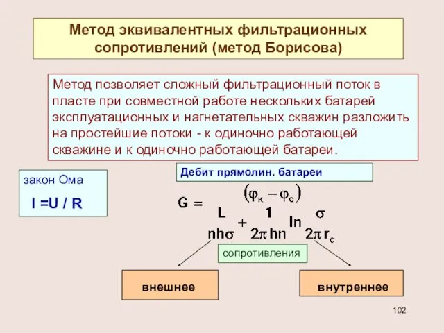 Метод эквивалентных фильтрационных сопротивлений (метод Борисова) Метод позволяет сложный фильтрационный