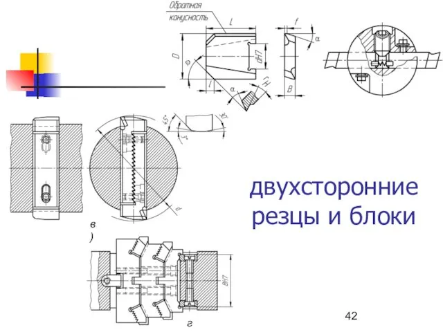 двухсторонние резцы и блоки α φ α в) г)