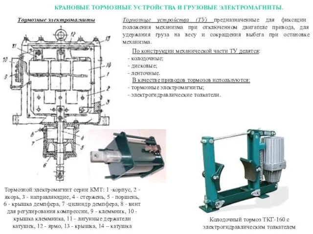 КРАНОВЫЕ ТОРМОЗНЫЕ УСТРОЙСТВА И ГРУЗОВЫЕ ЭЛЕКТРОМАГНИТЫ. Тормозные электромагниты Тормозной электромагнит