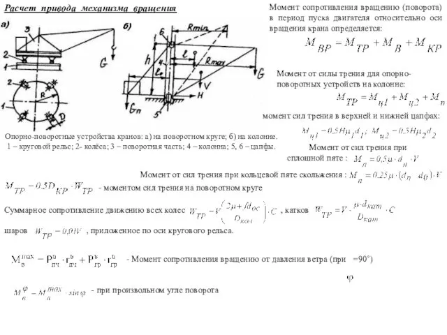 Расчет привода механизма вращения Опорно-поворотные устройства кранов: а) на поворотном
