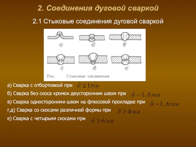 2. Соединения дуговой сваркой 2.1 Стыковые соединения дуговой сваркой а)