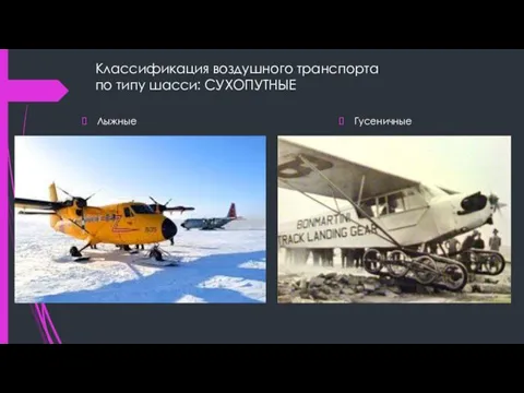Классификация воздушного транспорта по типу шасси: СУХОПУТНЫЕ Лыжные Гусеничные