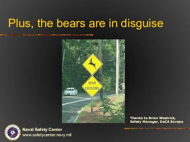 Plus, the bears are in disguise Thanks to Brian Westrick, Safety Manager, DeCA Europe