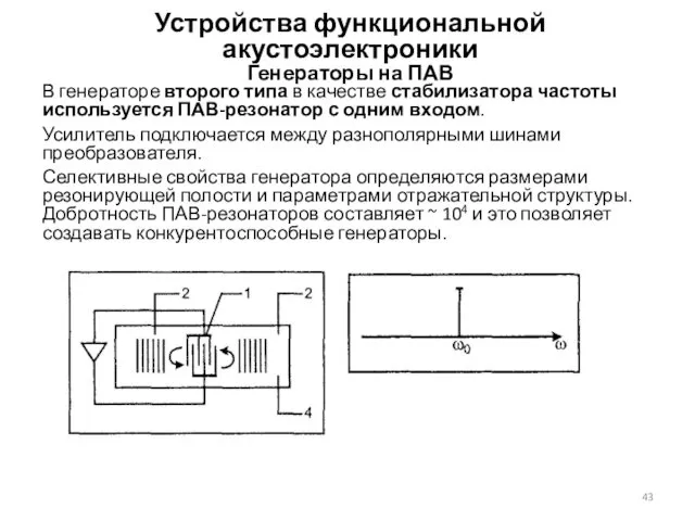 Устройства функциональной акустоэлектроники Генераторы на ПАВ В генераторе второго типа