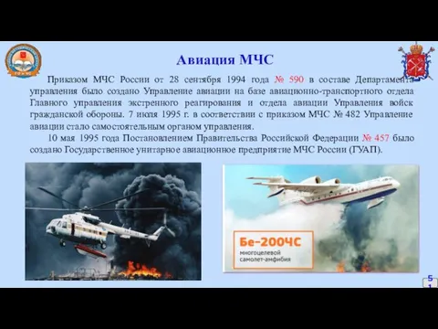 51 Авиация МЧС Приказом МЧС России от 28 сентября 1994