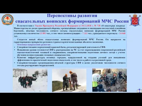 Перспективы развития спасательных воинских формирований МЧС России В соответствии с