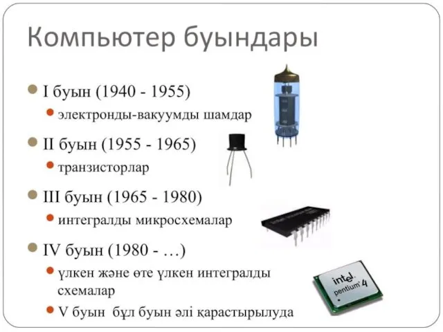 Компьютер буындары I буын (1940 - 1955) электронды-вакуумды шамдар II