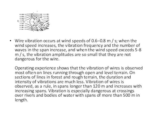 Wire vibration occurs at wind speeds of 0.6–0.8 m /