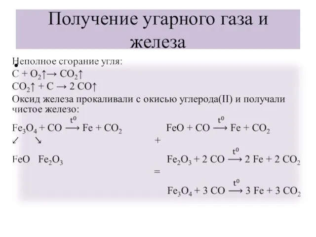 Получение угарного газа и железа