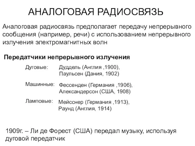 АНАЛОГОВАЯ РАДИОСВЯЗЬ Аналоговая радиосвязь предполагает передачу непрерывного сообщения (например, речи)