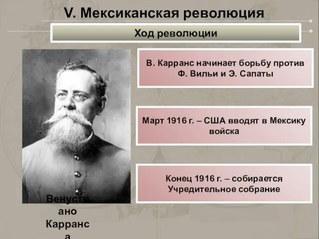 V. Мексиканская революция Ход революции В. Карранс начинает борьбу против