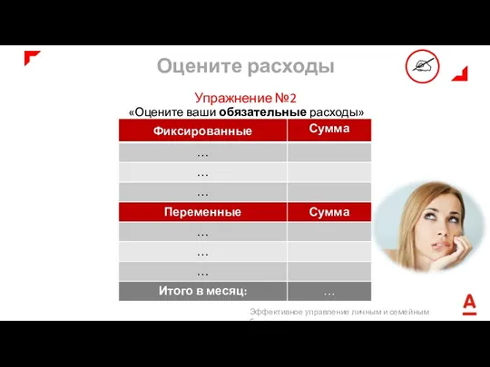 «Оцените ваши обязательные расходы» Упражнение №2 Оцените расходы