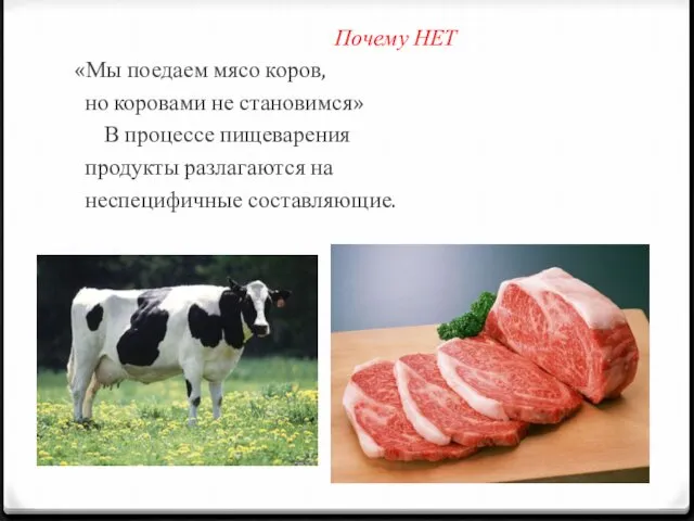 Почему НЕТ «Мы поедаем мясо коров, но коровами не становимся»