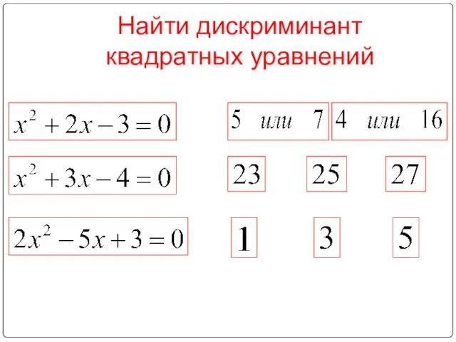 Найти дискриминант квадратных уравнений