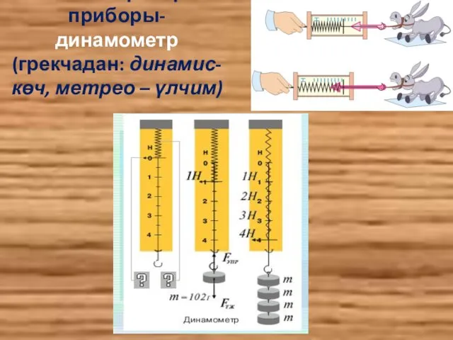 Көчне үлчәү приборы- динамометр (грекчадан: динамис- көч, метрео – үлчим)