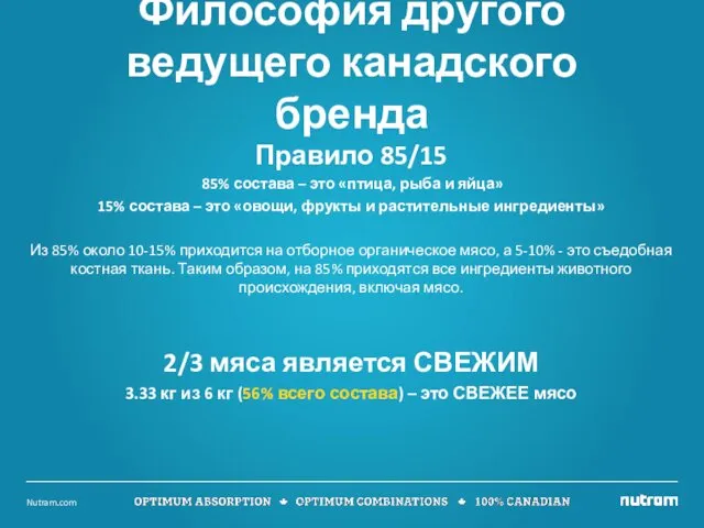 Правило 85/15 85% состава – это «птица, рыба и яйца»