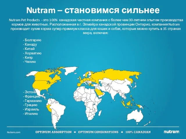 Nutram Pet Products - это 100% канадская частная компания с