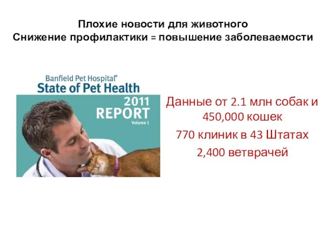 Плохие новости для животного Снижение профилактики = повышение заболеваемости Данные