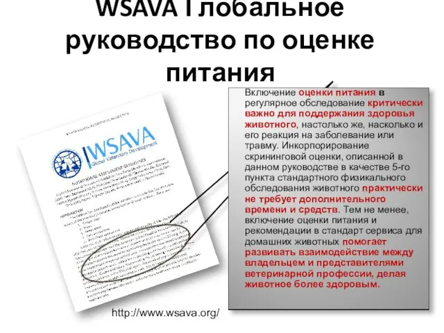 WSAVA Глобальное руководство по оценке питания Включение оценки питания в
