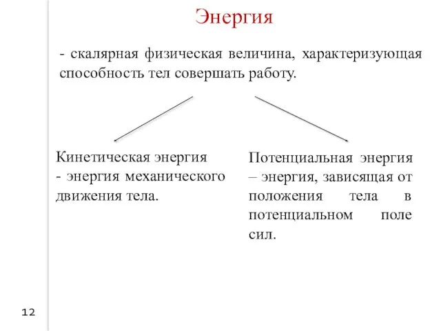 12 Энергия - скалярная физическая величина, характеризующая способность тел совершать