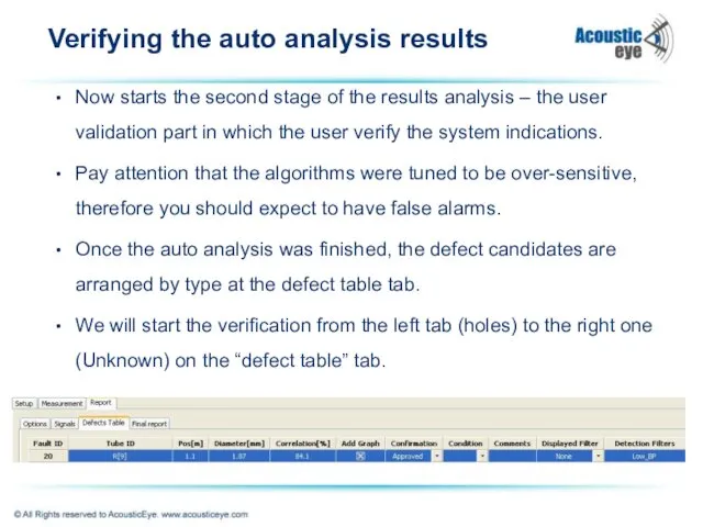 Verifying the auto analysis results Now starts the second stage