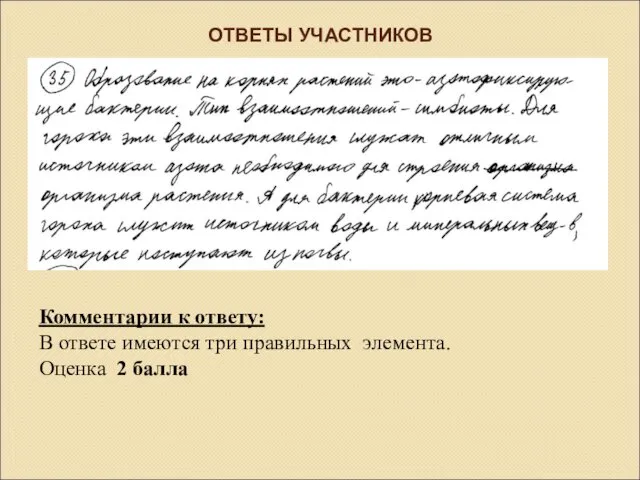 ОТВЕТЫ УЧАСТНИКОВ Комментарии к ответу: В ответе имеются три правильных элемента. Оценка 2 балла