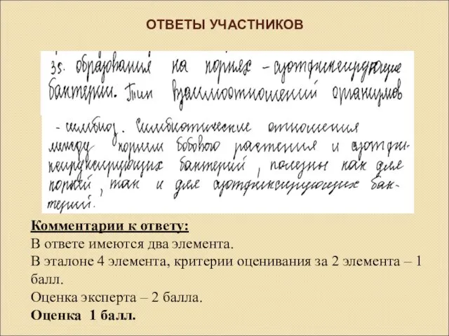 ОТВЕТЫ УЧАСТНИКОВ Комментарии к ответу: В ответе имеются два элемента.