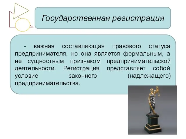 - важная составляющая правового статуса предпринимателя, но она является формальным,