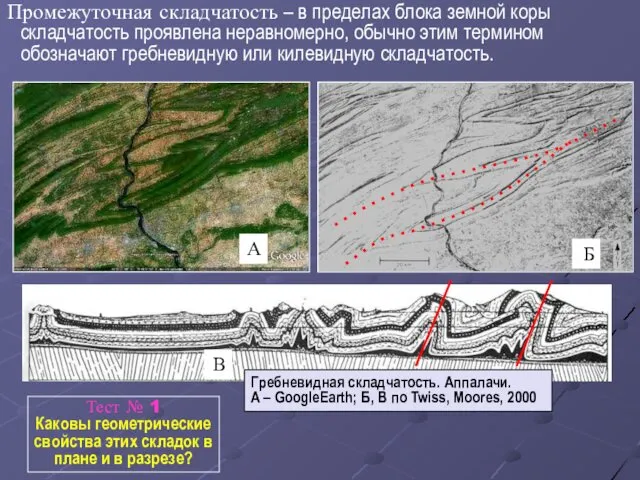 Промежуточная складчатость – в пределах блока земной коры складчатость проявлена