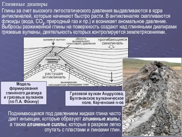 Глиняные диапиры Глины за счет высокого литостатического давления выдавливаются в