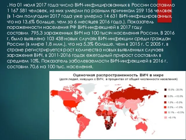 . На 01 июля 2017 года число ВИЧ-инфицированных в России