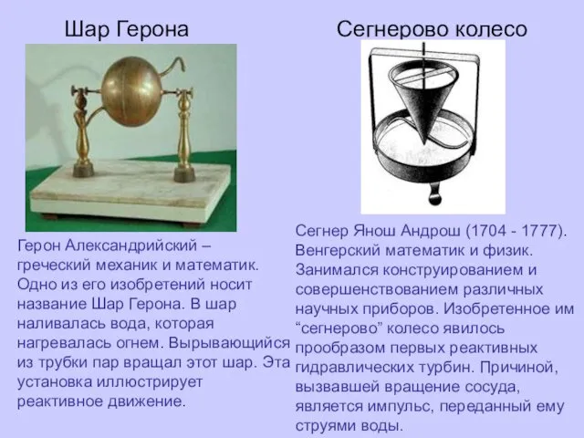 Шар Герона Герон Александрийский – греческий механик и математик. Одно