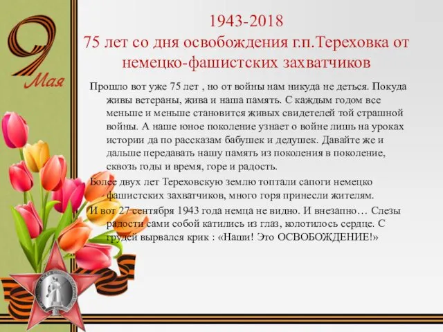 1943-2018 75 лет со дня освобождения г.п.Тереховка от немецко-фашистских захватчиков