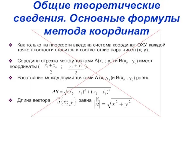 Общие теоретические сведения. Основные формулы метода координат Как только на