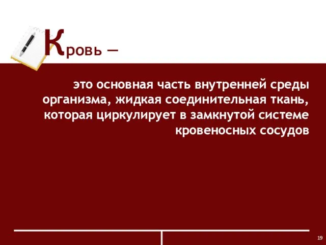 Кровь ― это основная часть внутренней среды организма, жидкая соединительная