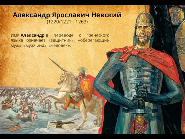 Александр Ярославич Невский (1220/1221 - 1263) Имя Александр в переводе